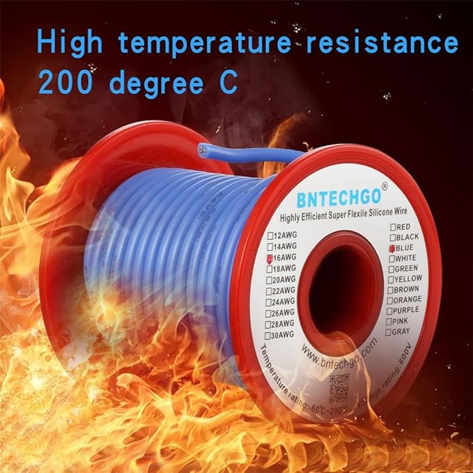 BNTECHGO 16 Gauge Silicone Wire Spool 50 ft Blue Flexible 16 AWG Stranded Tinned Copper Wire