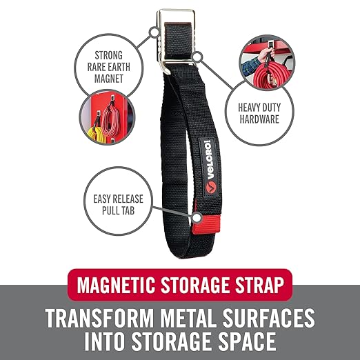 VELCRO Brand Heavy Duty Magnetic Storage Strap, Magnetic Hooks with Straps, Holds 15lbs, These Small Gifts for Men Simplify Storage on Any Metal Surface and Organize Tools and Cords Instantly