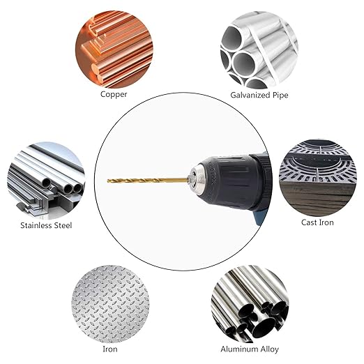 Hex Shank Drill Bits - Set of 5Pcs, 3/8 Inch Premium 4341 HSS Titanium Impact Hex Drill Bits for Wood, Steel, Metal, Plastic, Quick Change Design