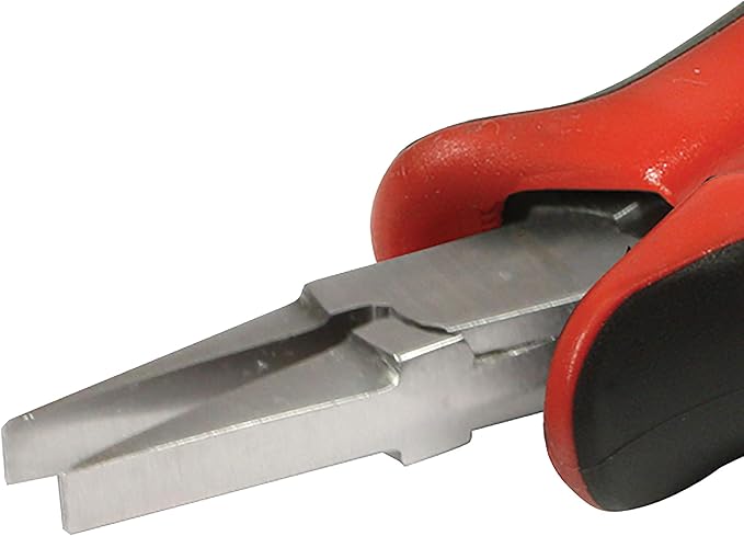 The Beadsmith Platinum Series German Flat Nose Pliers, 4.75 inches (120mm) with Polished Steel Head, red and Black Ergonomic Comfort Grip Handle and Double-Leaf Spring, Tool for Jewelry Making