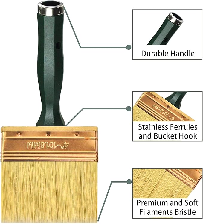 Deck Stain Brush Set, 3 Pack Large Paint Brushes (4", 5", 6") with Threaded Extension Hole, Deck Stain Applicator, Masonry Brush, Stain Brushes for Wood Deck, Fence, Walls and Furniture