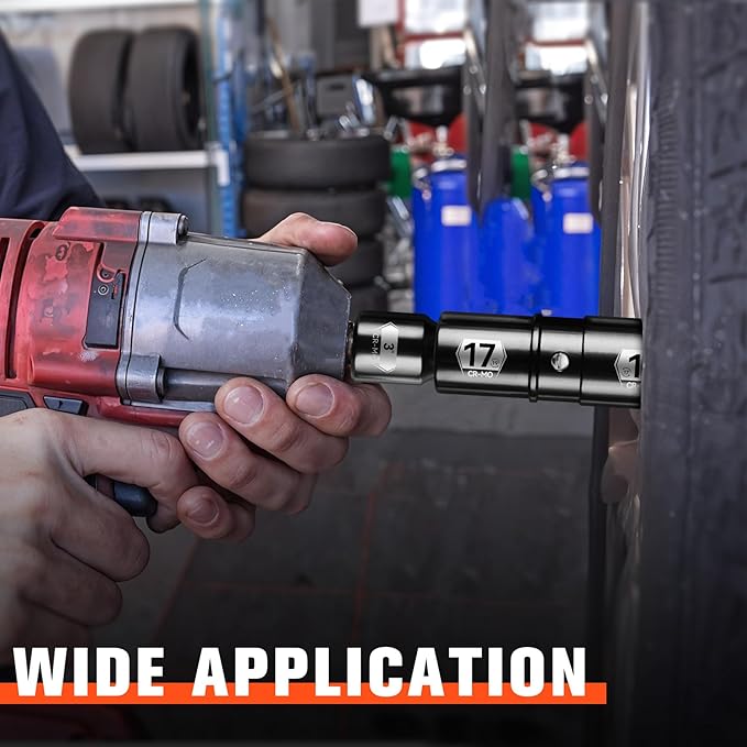 BLACKROBOT 5-Piece 1/2" Drive Lug Nut Impact Socket Set, Include 17mm횞19mm, 21mm횞22mm, 3/4"횞13/16", 7/8"횞15/16" & 3" Extension Bar, Flip Socket Design, Cr-Mo Steel with Electroplated Surface