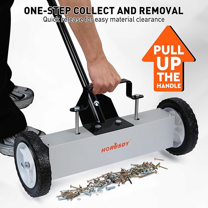 HORUSDY 18-Inch Rolling Magnetic Sweeper with Wheels, Magnet Pickup Sweeper, Push-Type Nail Magnet Sweeper for Workshop, Garage, and Yard Cleanup