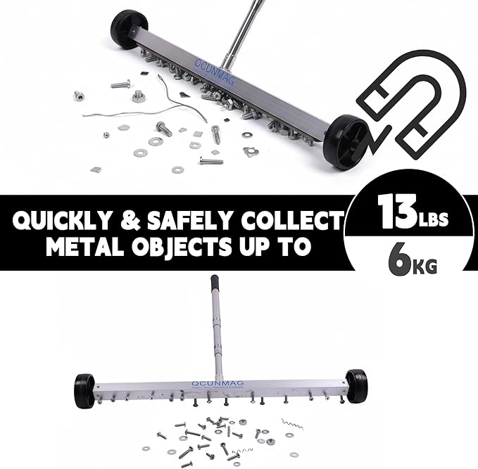 Rolling Magnetic Sweeper with Wheels - 20-Inch Heavy Duty Magnet Roller to Pick Up Nails with Telescoping Handle, 13LB Capacity for Workshop, Garage, Yard & Construction Cleanup
