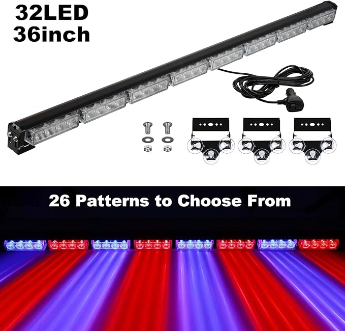 ASPL 36" 32LED Traffic Advisor Light Bar Warning Emergency Strobe Light Bar Directional Flashing Emergency Caution Lighting Led Safety Lights with 16 ft Straight Cord (Red/Blue)