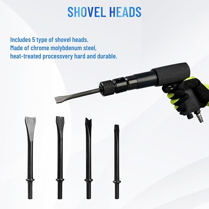 25PCS Multi-functional Pneumatic Hammer Piece Chisel Set, Air Hammer Kit, 2100 BPM Quick Change Retainer Air Hammer with Shovel Heads, Ball Joint Separator Set, Air hammer Bits (Blue)