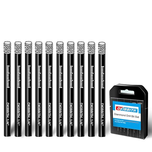 10 pcs 1/4" Diamond Drill Bits for Tile, Porcelain, Ceramic, Granite, Marble, Stone, Glass, Dry Drilling Tile Drill Btis with Storage Case and 1/4" Round Shank