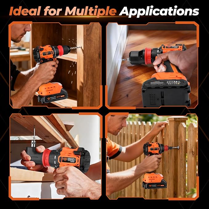 21V Brushless Cordless Drill Driver Kit, 5-in-1 Multi-Head System with 2 Batteries and Charger, Right Angle Adapter, Offset Head, 3-Jaw Chuck, Extension Head