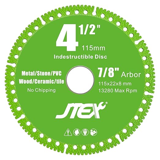 JTEX Indestructible Disc 4-1/2 Inch for Angle Grinder, 7/8" Arbor, Multi-Material Diamond Blade Cutting for Metal, Rebar, Tile, Stone, PVC Pipes (3-Pack)