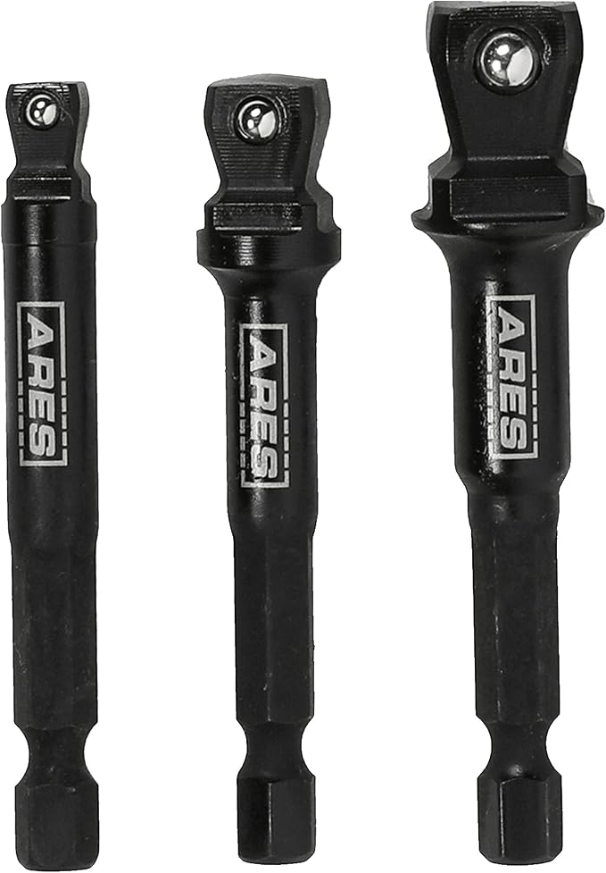 ARES 22046 ??3-Piece 3-Inch Impact Wobble Extension Set - 1/4-Inch, 3/8-Inch, and 1/2-Inch Drive Wobble Extensions Offer 30-Degree Range of Motion for Enhanced Access ??Includes Extension Holder