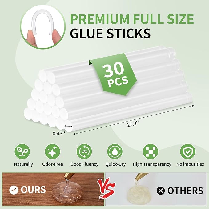 Cordless Hot Glue Gun Full Size,Hot Glue Gun with 20V 2000mAh Battery & 30pcs 11mm Clear Glue Sticks, Heavy and Duty Hot Glue Gun for Arts, Repair, Wood Working, Leak-Proof Nozzle