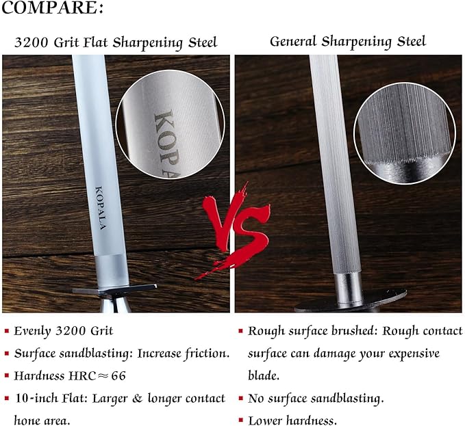 Sharpening Steel Knife Sharpener Rod Flat 10 Inches Honing Steel for Knives Red
