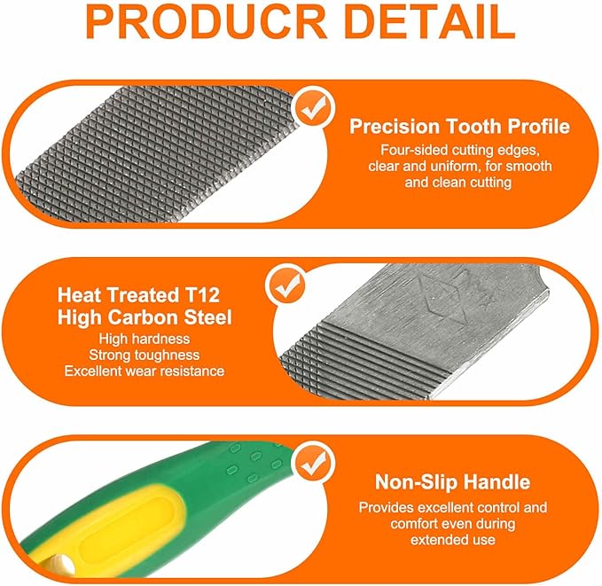 HARFINGTON Flat Coarse Cut File 10" Double Cut Teeth High Carbon Steel Hand Rasp File with Plastic Handle for Metal Wood Deburring Removing