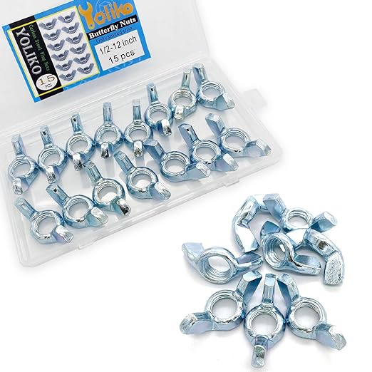 15 PCS 1/2-12 Inch Wingnuts, Quality Carbon Steel Wing Nuts Zinc Plated Fasteners Parts Butterfly Nut, Hand Twist Tighten Hardware Nuts Butterfly Wing-Nut 1/2-12??Assorted Kit