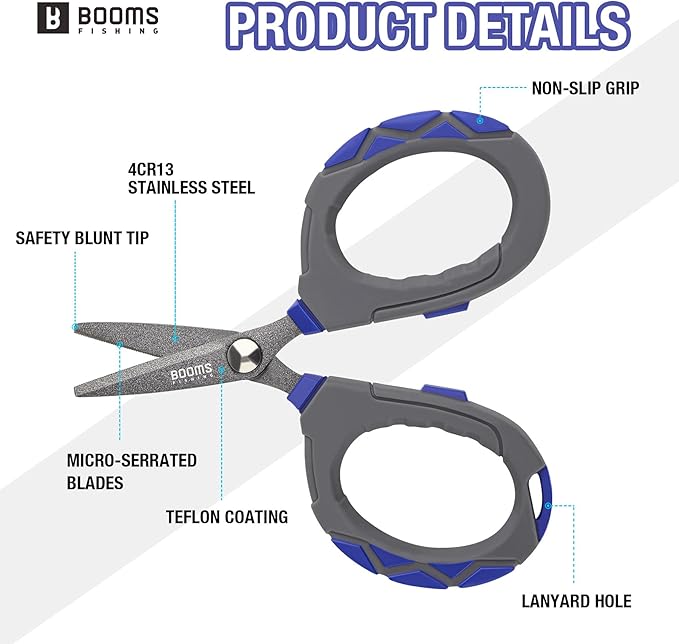 Booms Fishing Braided Line Scissors: Micro-Serrated Stainless Steel Blades Line Cutter - XW01 4.1" Fishing Serrated Shears