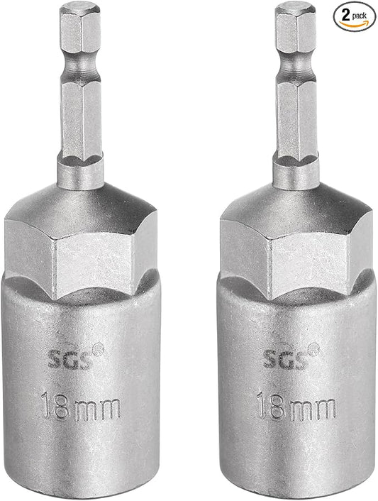 HARFINGTON 2pcs Nut Driver Drill Bit 18mm Metric Socket 1/4" Hex Shank 3.15" (80mm) Long 6-Point Sockets Quick Change CR-V Steel Bolt Setters for Power Drill Drivers