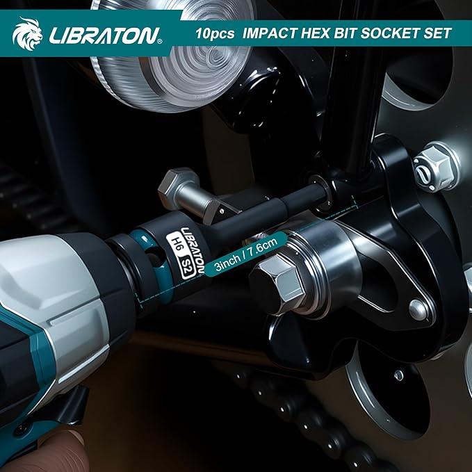 LIBRATON Impact Hex Bit Socket Set, 1/2" Dr, S2 Steel, 10PCS High Torque Sockets(Metric H5-H19) for Professional Mechanics & Automotive Repair (XPE Storage Case)