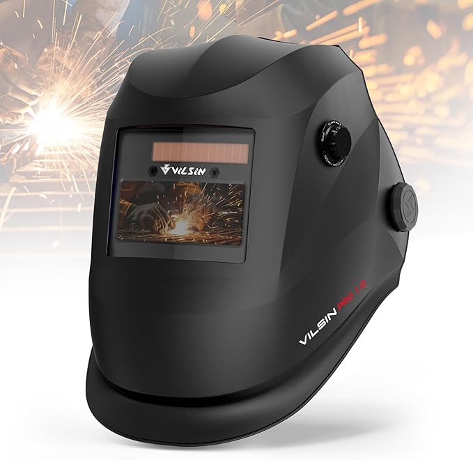 VILSIN Welding Helmet Auto Darkening Solar Powered Welding Hood With 2 Arc Sensor,Wide Shade 3/4-8/9-13 for TIG MIG ARC Weld Grinding Welder Helmet,Black