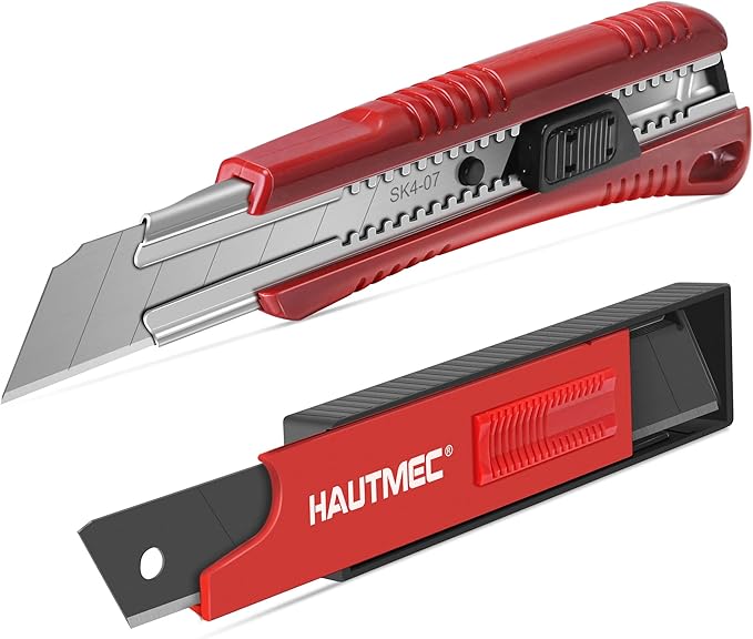 HAUTMEC 25mm Utility Knife Set, Heavy Duty Auto-Lock, Retractable Box Cutter with 10pcs Ultra sharp Snap-off Sharp Blades HT0095-KN