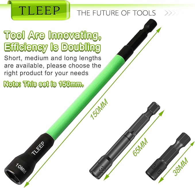 150MM 10mm Magnetic Power Nut Driver Set for Impact Drill, 1/4" Hex Head Drill Bit Set Metric Screwdriver Socket Set, Chrome Vanadium Steel Quick Change Chuck Socket Wrench Nut Setters