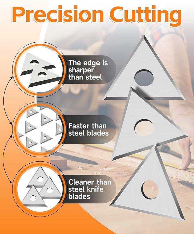 Paint Scraper Blade 1" Triple-Edge Triangle Carbide, 10Pcs Double-Edged Reversible Replacement Blades, Fit for 1in Scraper, for Removing Paint, Glue, Varnish and Rust