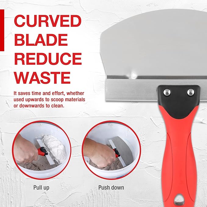 Goldblatt 2 Pieces Bucket Scoop for Drywall, Plaster - Stainless Steel Bucket Scoop - 6.5 Inch Curved Contoured Blade, Upgrade Rustproof Scraper Tools with Soft-Grip Handle for Paint, Mortar