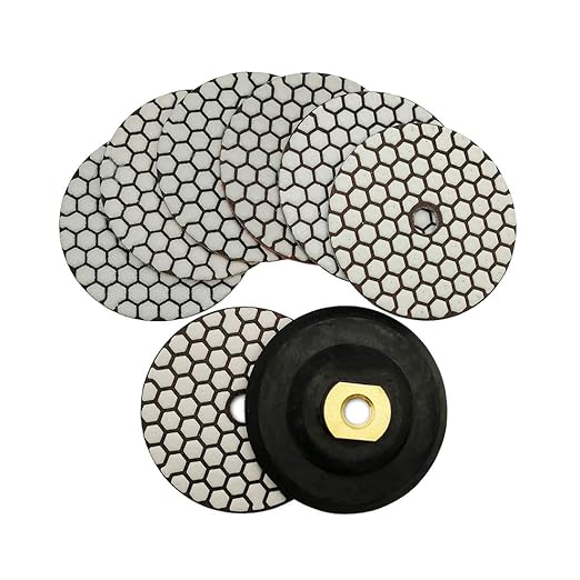 SHDIATOOL Dry Diamond Polishing Pads 4 Inch Set of 7 Pieces Plus a Rubber Backer for Granite Marble Stone Sanding Pads