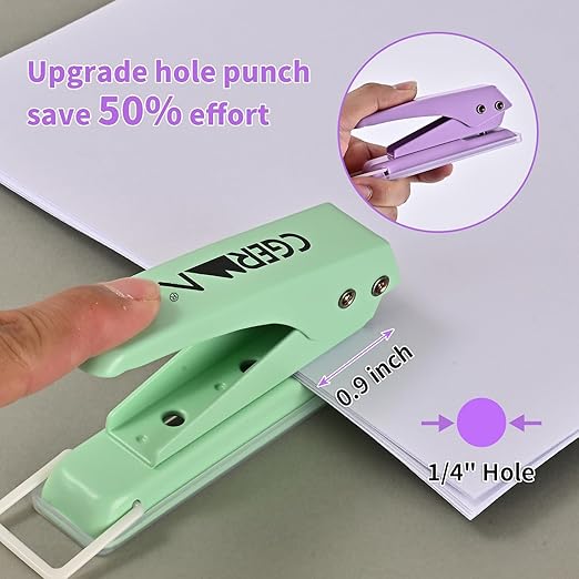 Single Hole Puncher, 3 Pack 竊?1/4" Hole, 50% Labor Savings, Heavy Duty Metal Punch, 15 Sheet Capacity, for ID Cards, Chipboard, Art Project, Crafts Easy Punching,