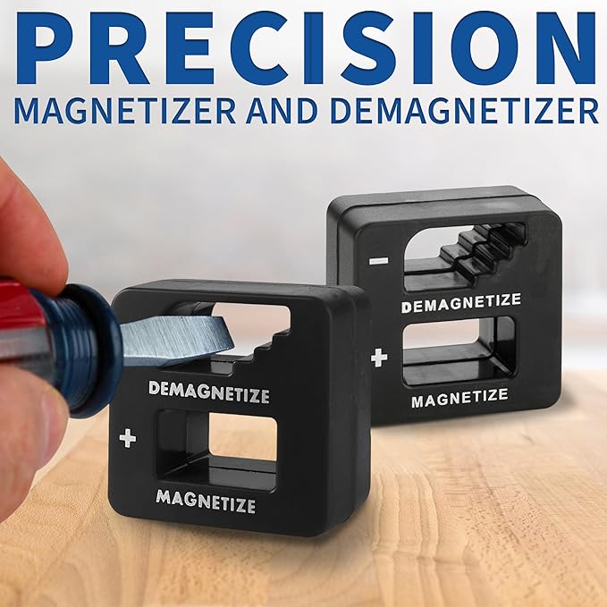 Demagnetizer and Magnetizer for Screwdrivers Tips, Bits, and Small Tools, Large or Big Screws, Drills, Drill Bits, Sockets, Nuts, Bolts, Nails and Precision Construction Tools - Black