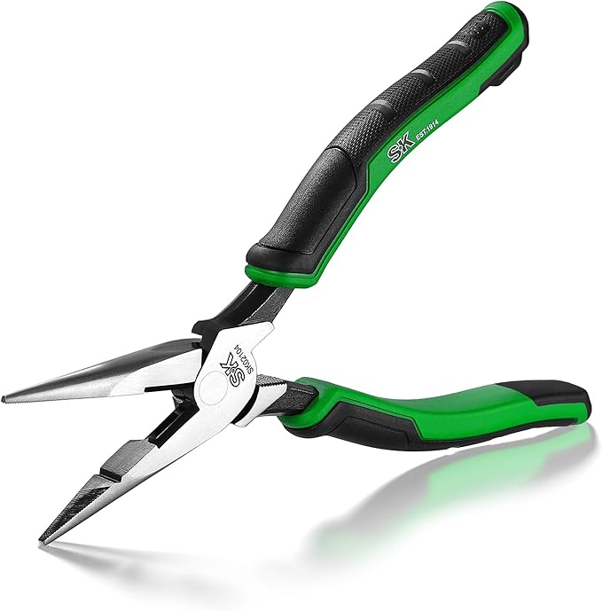 SK 8-Inch Long Nose Pliers, Needle Nose Pliers, High Carbon Steel, Ergonomic Anti-slip Handle for Comfortable Grip