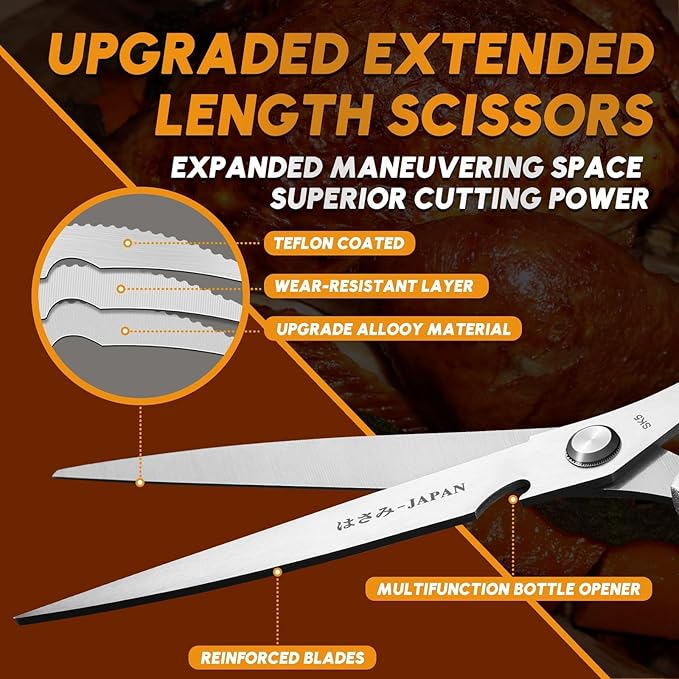 HUUSK Kitchen Scissors Set Upgraded - Stainless Steel Kitchen Shears, Sharp Meat Scissors, Heavy Duty Poultry Shear, Japanese Cooking Scissor Dishwasher for Food, Christmas Gifts for Men Women