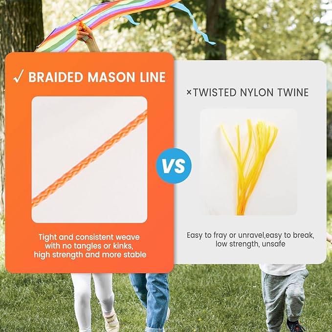 MERIANE Mason Line w/Reloadable Line Reel, 500FT Nylon String Line, 18# Braided Twine String for Masonry Job, Level Lines in Construction, Gardening, Fluorescent Orange