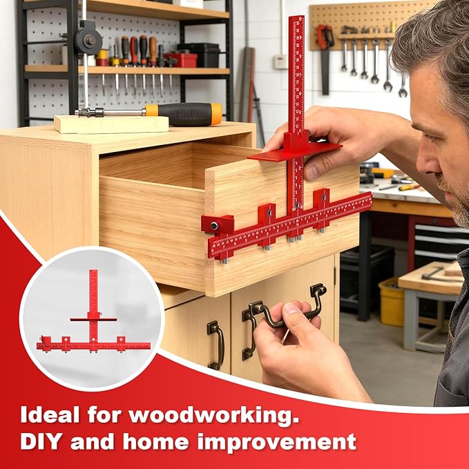 ECY Cabinet Hardware Jig ??Adjustable Cabinet Handle Installation Tool, All-Aluminum Drill Guide with Automatic Center Punch for Drawer Pulls & Cabinet Doors