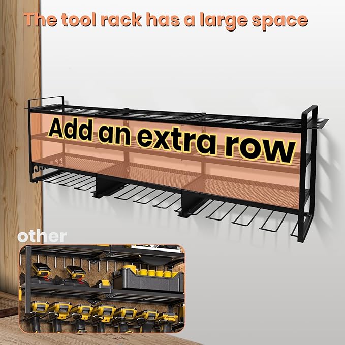 SINTIKI 49'' Large Power Tool Organizer Wall Mount, 4 Layer Tool Storage Rack Loads 600 LBS, Utility Racks for Garage Organization, Gift for Men