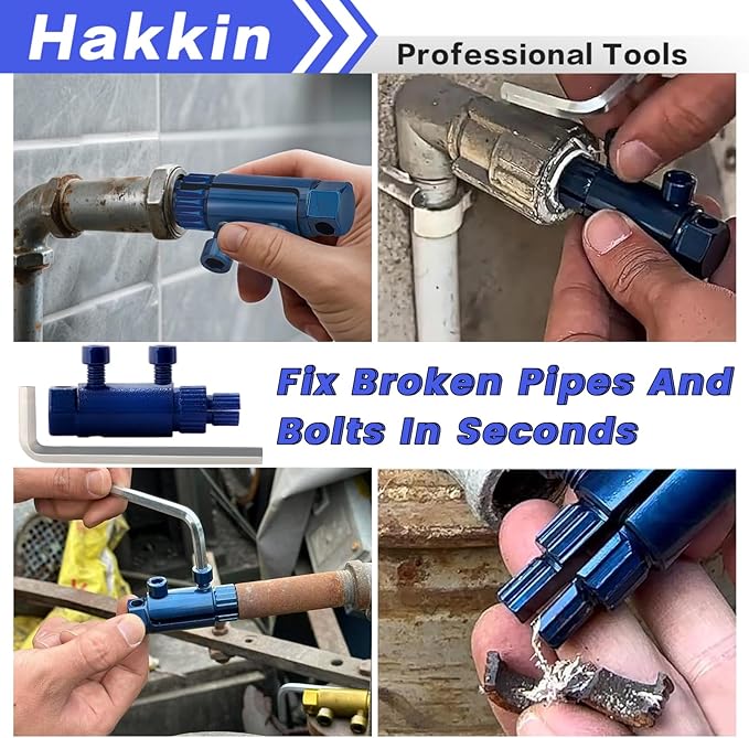 Hakkin Broken Pipe Thread Extractor Tool for 1/2", 3/4", 1" Pipes, Faucet Removal Tool Stripped Pipe Extractor Set with Internal Pipe Wrench, for Rusted/Damaged Bolts & Pipe Threads
