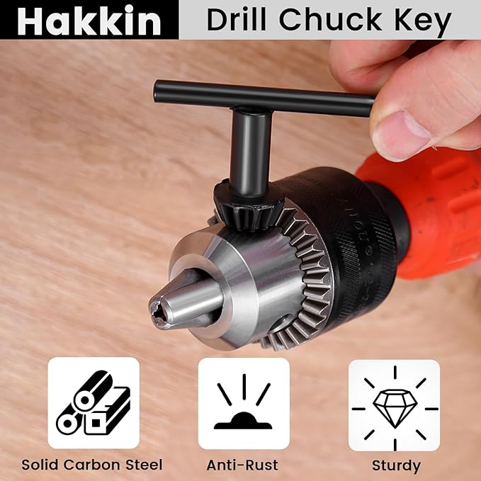 5PCS Drill Chuck Key Wrench 3/4" 5/8" 1/2" 3/8" 1/4" Carbon Steel Heavy Duty Thumb Handle Replacement Drill Clamping Wrench for Electric Drill Clamping Tool