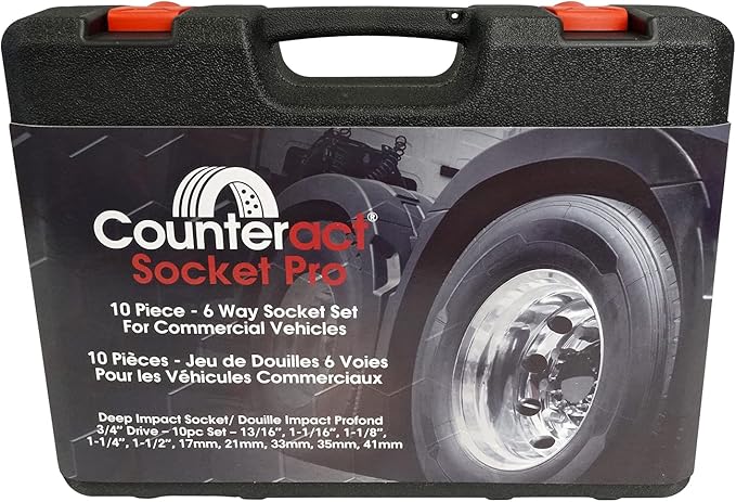 Counteract Socket Pro ??6 Way Socket 10pc Set - 13/16", 1-1/16", 1-1/8", 1-1/4", 1-1/2", 17mm, 21mm, 33mm, 35mm, 41mm - 3/4" Drive