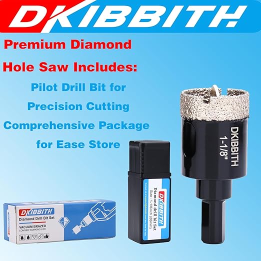 1-1/8" Diamond Hole-Saw Bits with Pilot Drill Bit - 2pc 1-1/8 in Diamond Tipped Tile Hole Saws with Guiding Bit for Accurate Drilling, for Porcelain Tile Ceramic Pots Granite Stone Glass Bottles 28mm