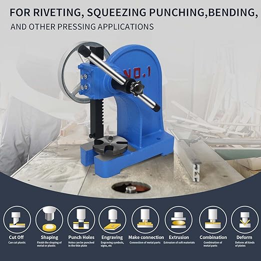 Arbor Press 1 Ton, Ratchet Leverage Press with Handwheel, 5.5"Maximum Height, Manual Desktop Punch Press for Stamping, Bending, Stretching, Forming