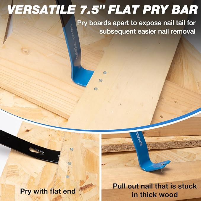 SHALL Pneumatic Nail Remover & 7.5?쇺?Flat Pry Bar Set, Heavy-Duty Air Punch Nailer Removes 9-16 Gauge Nails, 60-100 PSI Air Nail Puller/Denailer for Wood Pallets, Reclaimed Wood, 1/4?쇺?NPT Air Inlet