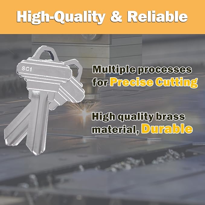 Premium Brass SC1 Key Blanks, Blank Key Compatible with 5-Pin Locks, Nickel Plated Surface, Uncut Blank Keys, Pack of 50