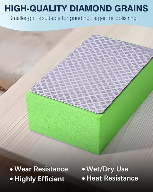 4 Pack Diamond Hand Polishing Pads, Sanding Blocks Polishing, Sanding Pads Assortment, Sandpaper with High-Density Sponge, for Wood Tile Glass Stone Grinding (60#,100#,200#,400#)