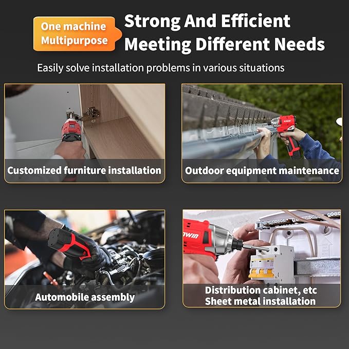 Cordless Impact Driver Kit 16.8V Max Torque 140Nm竊?05ft-lbs竊덳igh Rotation Electric Impact Driver Brushless Motor Continuously Variable Rechargeable 1/4" impact driver 2.0Ah Batteries