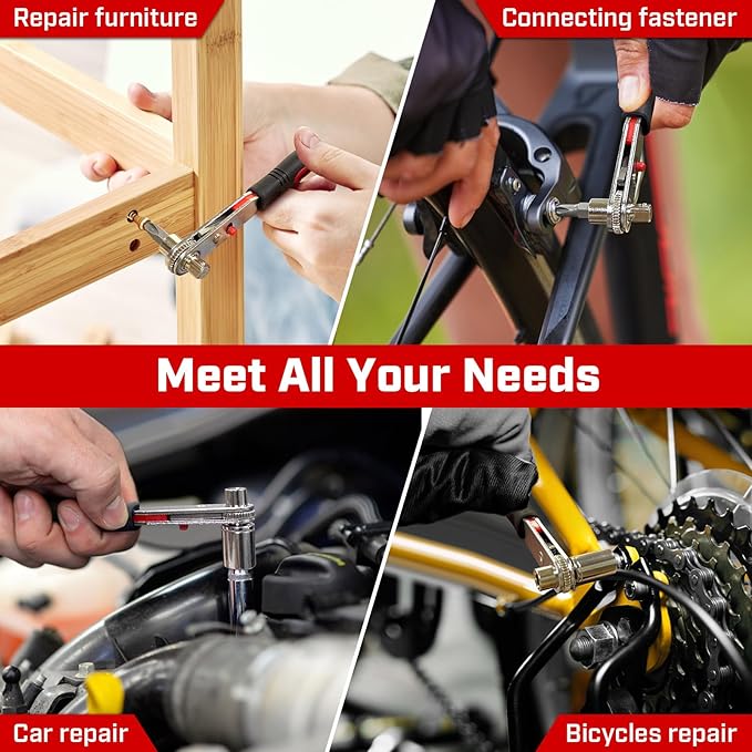 Angle Ratchet Screwdriver Set: 16 Piece Magnetic Bit & Socket with 90 degree Mini Offset Low Profile Reversible Drive Handle - Stocking Stuffers with Gift Box