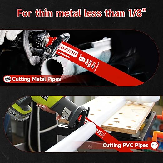 15 Pack 9 inch 20/24 TPI Reciprocating Saw Blade, Bi-Metal Sawzall Blades for Less 1/8" Thin Metal, PVC Nails Screw Soft Metals Steel Pipe, Longer Life Faster Smooth Cutting Speed, for Diablo DS0920BF