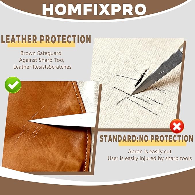 Woodcarving Apron-Work Apron with Brown Leather Chest Patches, Tool Pocket