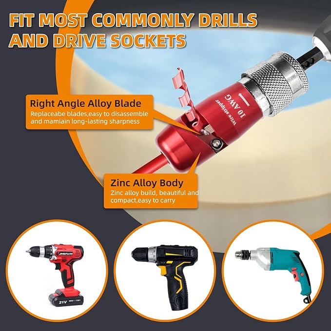 ANGELSWORD 8 AWG Wire Stripper for Drill, Wire Stripping Tool, Professional Electrician Tool, The Perfect Companion for Power Drill