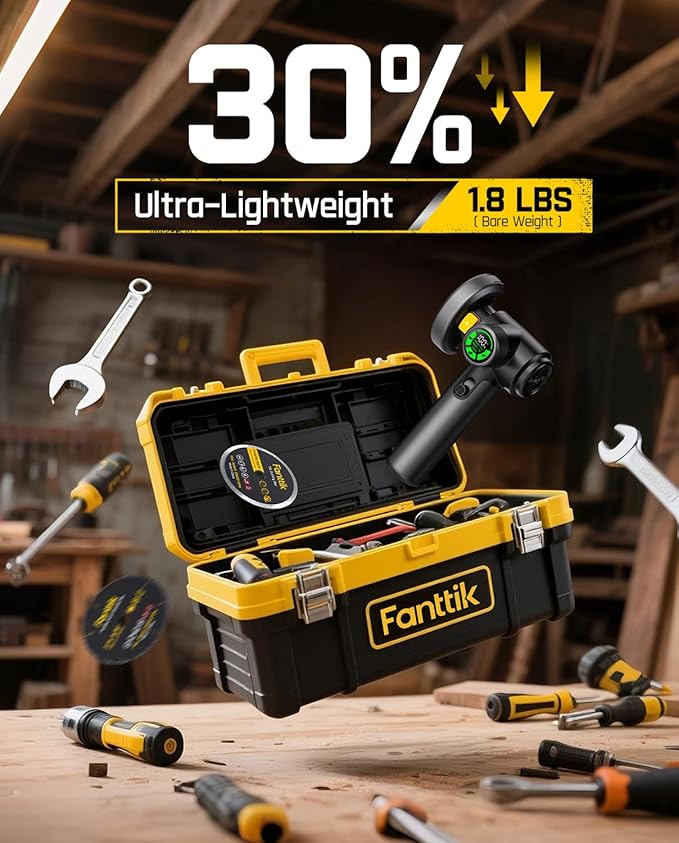 Fanttik M10 ACE Cordless Angle Grinder Brushless, Compact Cut Off Tool with LED Display, 3 Variable Modes, Double Security, Type-C Fast Charging, 10000RPM Mini Cutter with 4 Blades