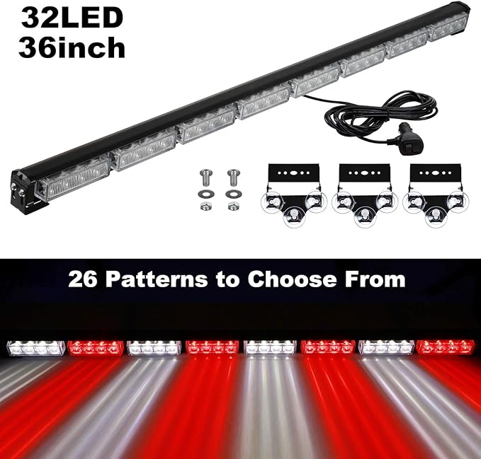 ASPL 36" 32LED Traffic Advisor Light Bar Warning Emergency Strobe Light Bar Directional Flashing Emergency Caution Lighting Led Safety Lights with 16 ft Straight Cord (Red/White)