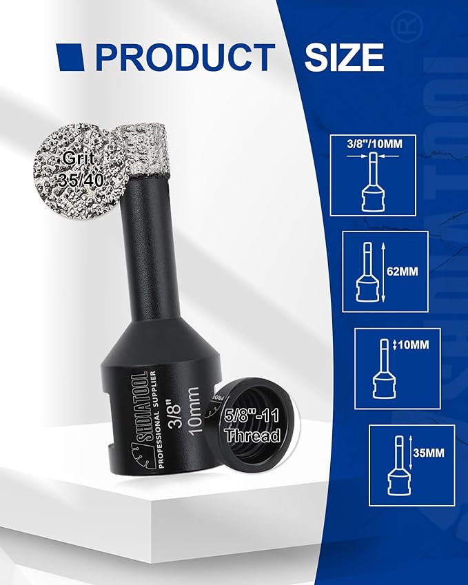 SHDIATOOL Diamond Core Drill Bits 2PCS 3/8 Inch for Porcelain Ceramic Tile Marble Brick Vacuum Brazed Hole Saw 10mm